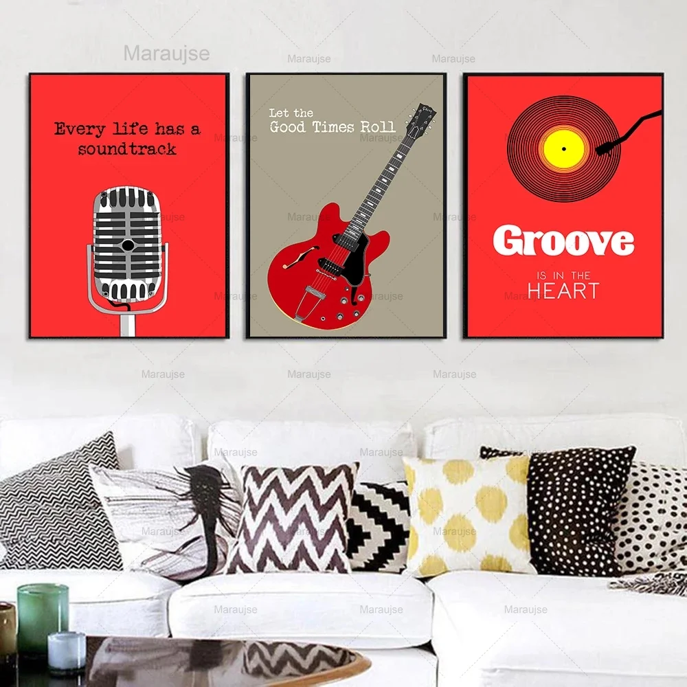 

Album Music Typography Wall Art Pictures Canvas Painting Microphone Guitar With Quote Posters and Prints For Living Room Decor