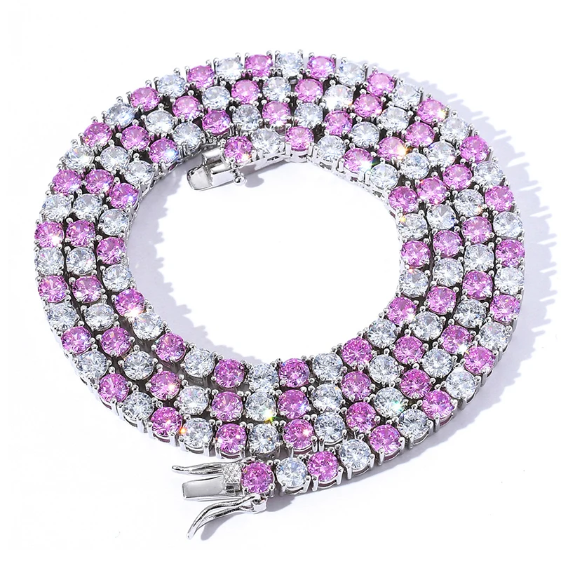 

Hip Hop Tennis Chain 4mm Pink White Zircon Trend Necklace 210331-04