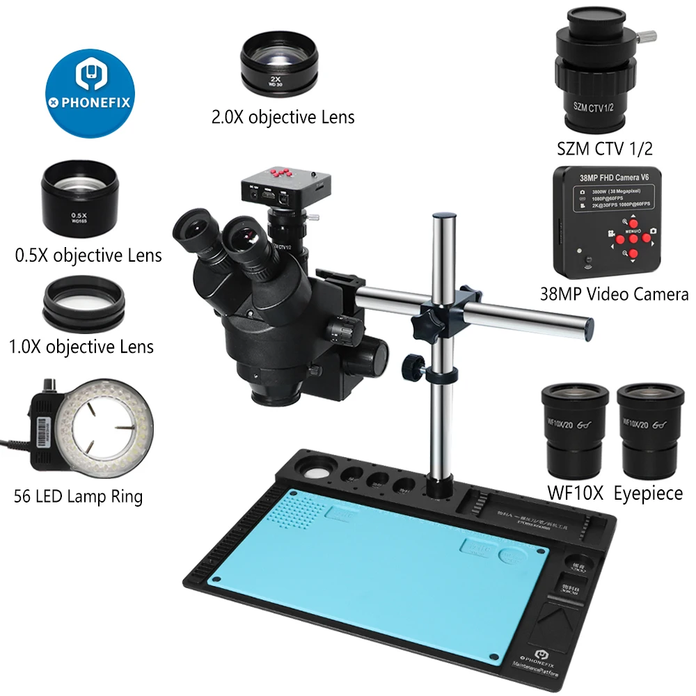 

3.5X-90X Simul-Focal Continuous Zoom Trinocular Stereo Microscope 38MP HD USB Camera 1/2 CTV C-Mount Lens Adapter Big Workbench
