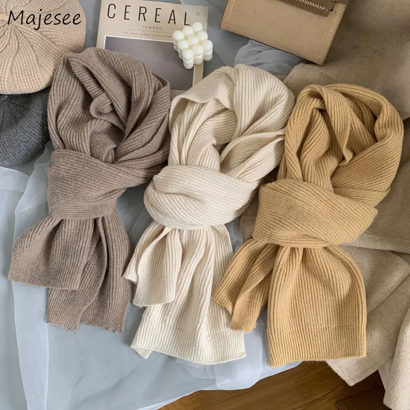 

Scarves Women Warm Thicken Soft Fashion Solid Simple Minimalist Couples Students Knitted Korean Style Winter Ins Trendy Femme