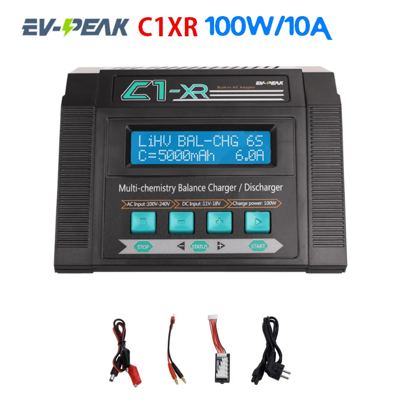 

EV-PEAK C1XR 100W 10A 1-6S Balance Charger With JST_XH Adapter Board For LiPo LiFe NiMH NiCd Battery