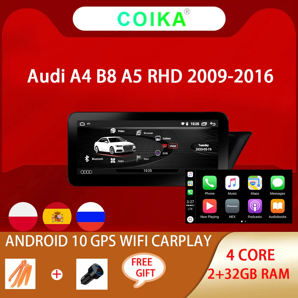

10.25" Android 10 System Car GPS Navi Stereo For Audi A4 B8 A5 09-16 GPS Navi Screen BT SWC WIFI Google IPS Touch Screen (RHD)