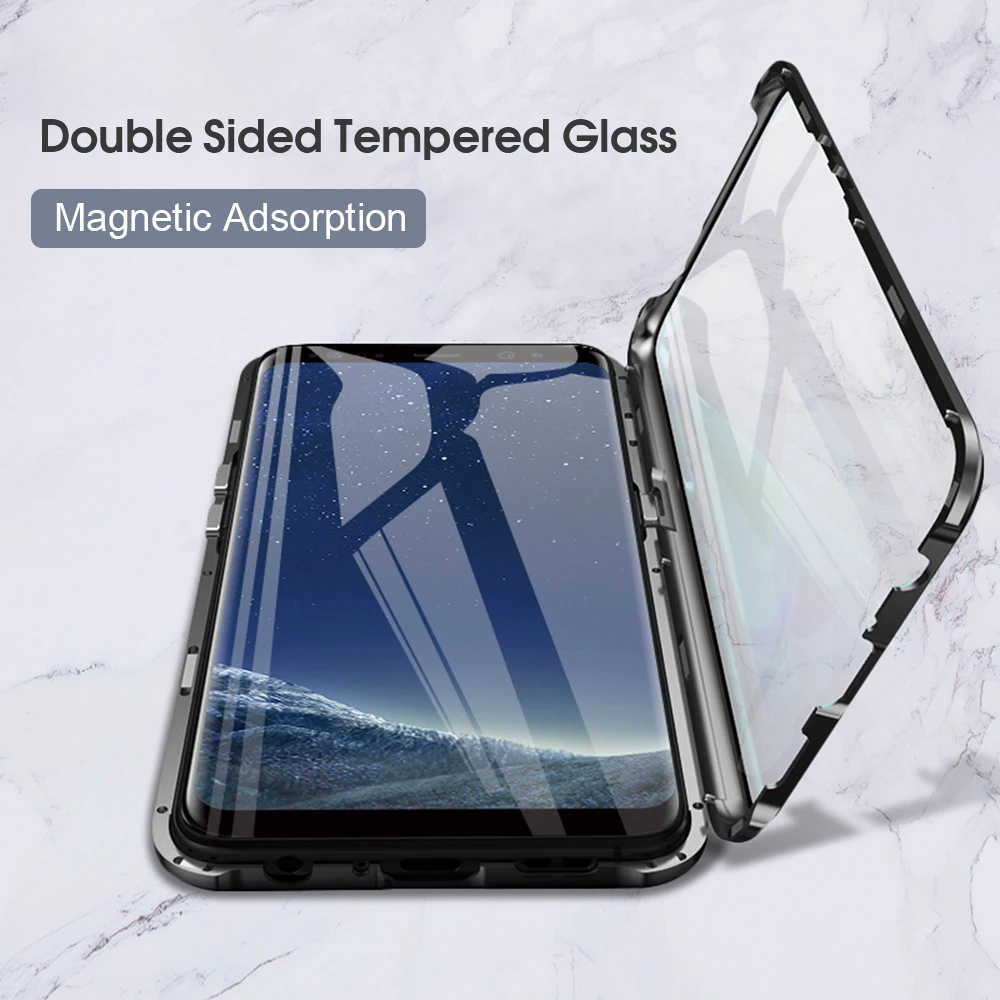 OTAO Metal Magnetic Case For Samsung Galaxy S9 S8 S10 Plus Double Sided Glass Cases Note 8 9 360 Full Body Cover | Мобильные