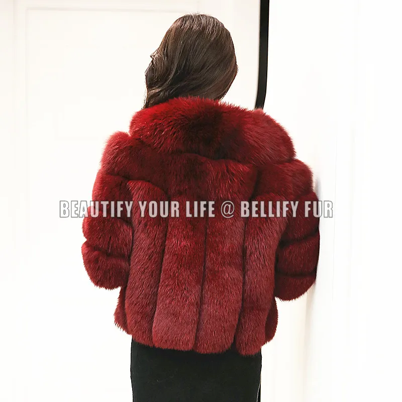 Женская винтажная шуба из натурального Лисьего меха бордового цвета|natural fox fur