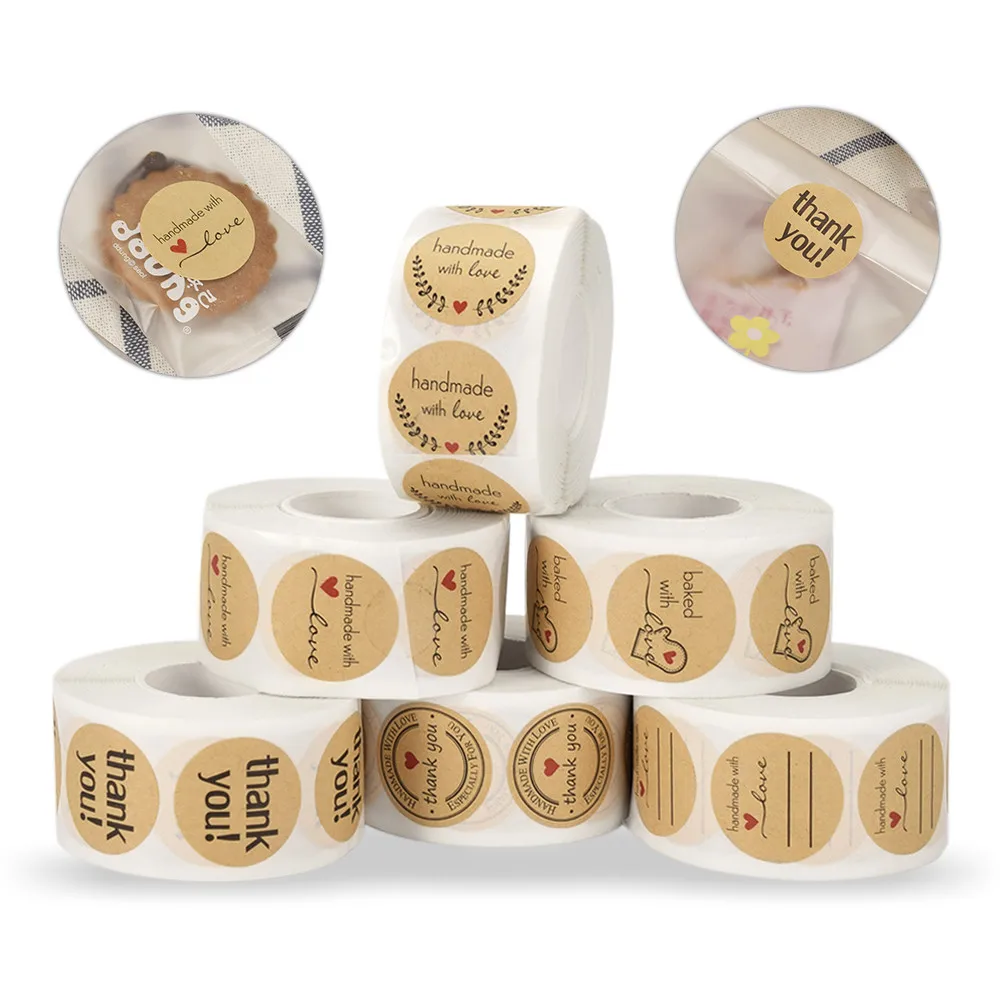 500 шт./рулон круглых этикеток из натуральной крафтовой бумаги | Дом и сад