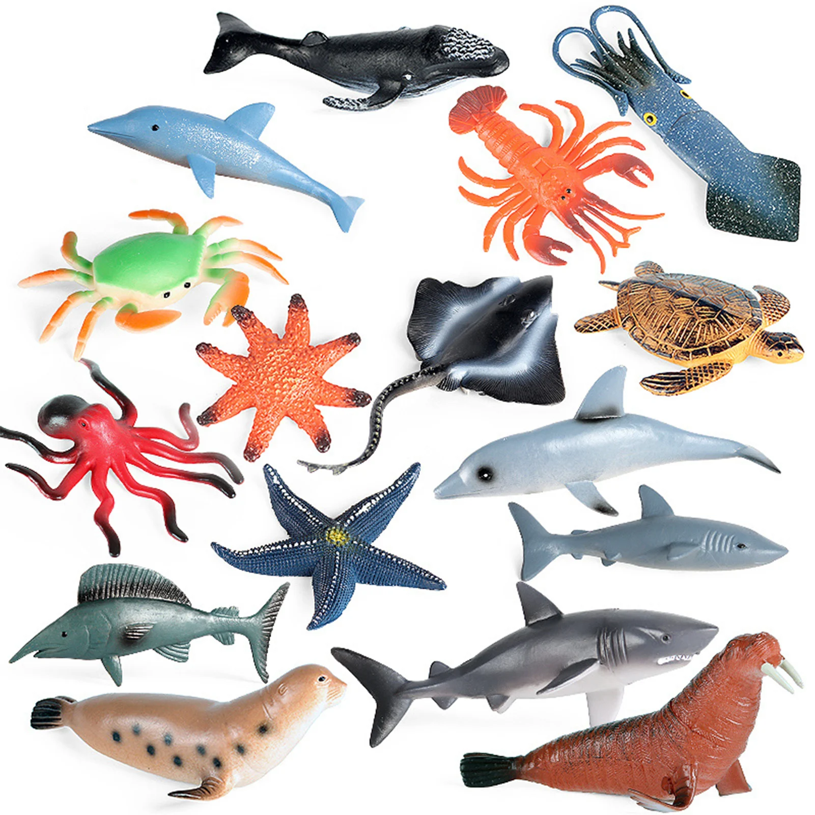 

16pcs Crab Turtle Bath Educational Dolphin Animal Model Shark Whale Simulation Sea Life Ocean Cognitive Kids Toy Collection Gift