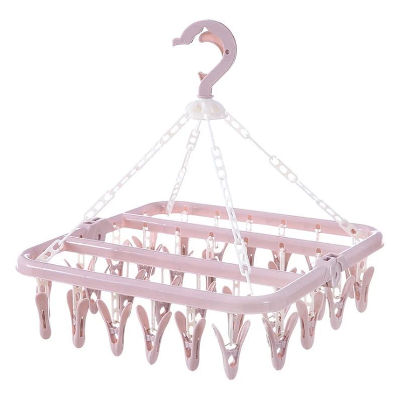 

32 Clips Folding Clothes Hanger Dryer Windproof Socks Underwear Drying Rack Children