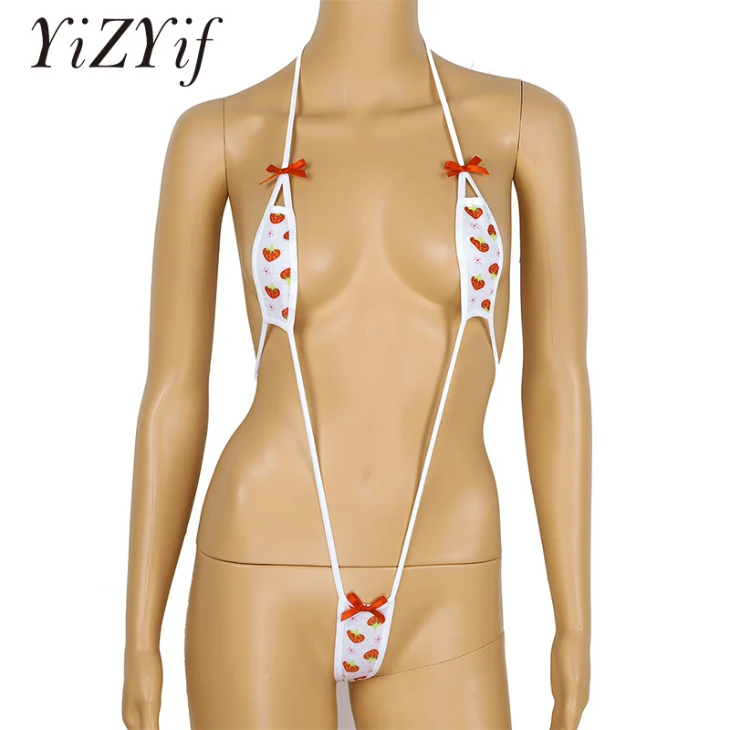 

Women Lingerie Mini Micro Bikini sexy swimsuit swimwear Cute Strawberry Design Halter Neck Bra Top and G-String Briefs Underwear