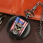 Часы наручные кварцевые в стиле панк, крутые дизайнерские антикварные черные с подвеской-цепочкой, с флагом США, черепом, охотничьи карманные часы