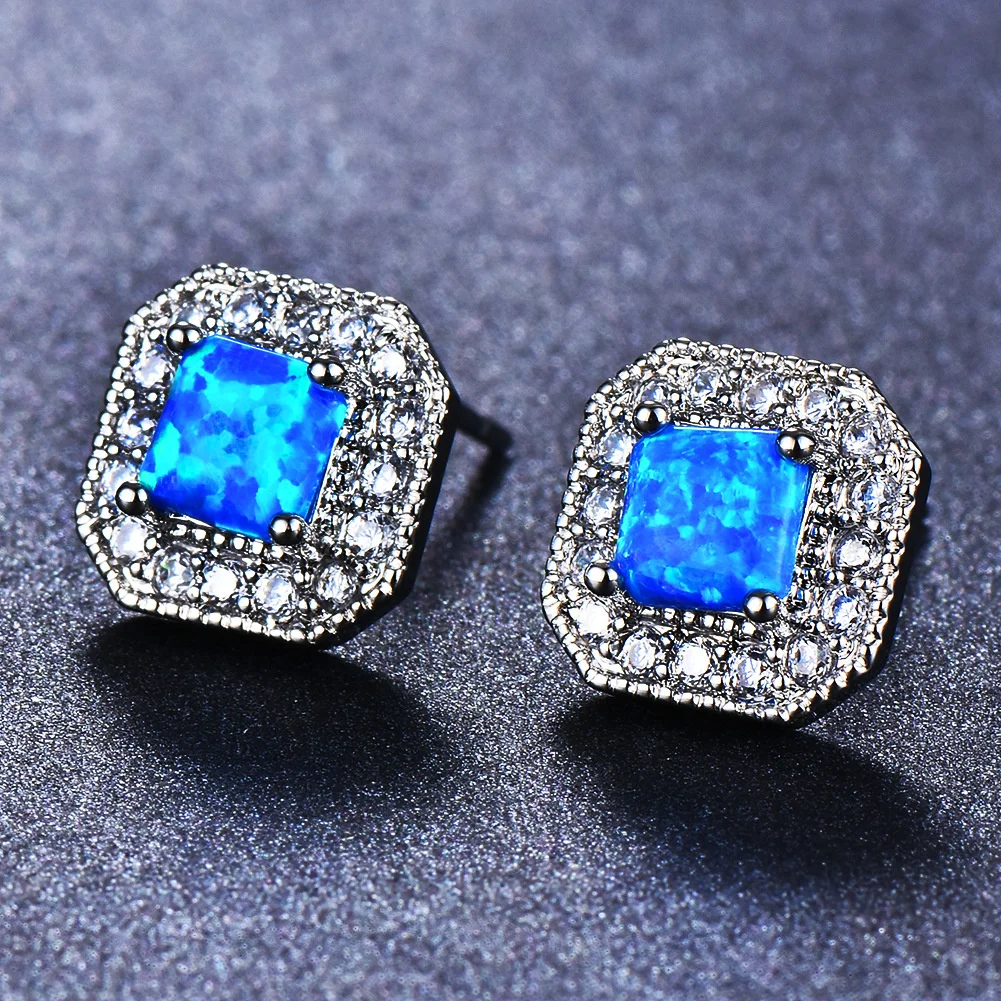 

Jellystory Luxury Opal Womens Stud Earrings 925 Sterling Silver Square White Classic Wedding Engagement Anniversary Jewelry