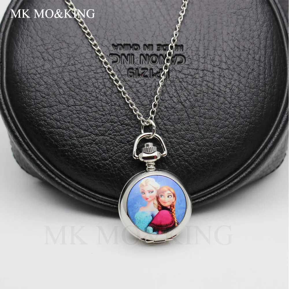 Детские Модные кварцевые карманные часы с изображением принцессы Эльзы из