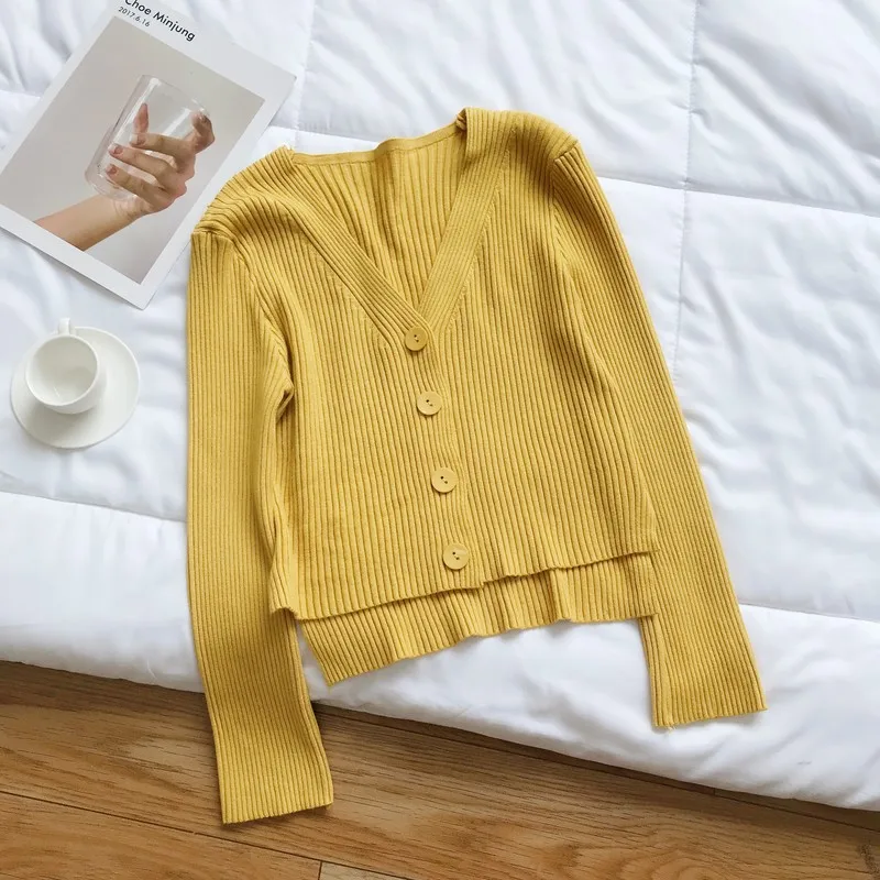 2019 осенний вязаный черно-белый женский кардиган с 4 пуговицами и v-образным