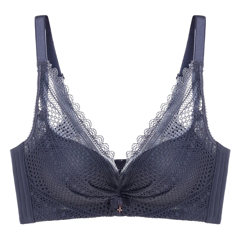 

Women's Wireless Underwear Sexy Lace Medium Thin Cup B Cup Small Breast Size Bra U-Shaped Beauty Back Deep V