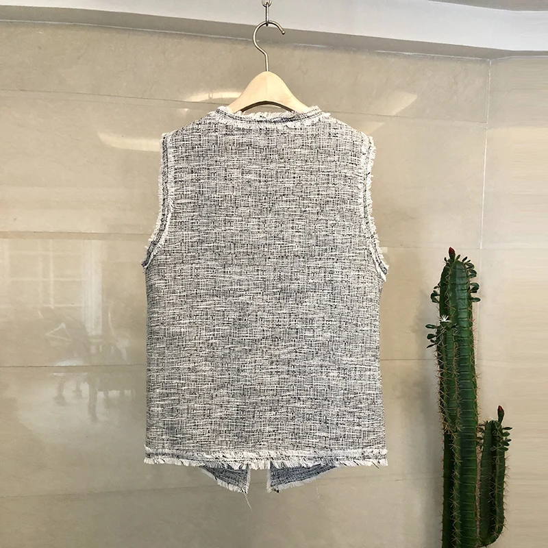 

New Socialite Embroidery Tassel Sleeveless Gray Vest Tapados Mujer Invierno 2021 Cardigan Vest Women Jacket Casaca Mujer N9557