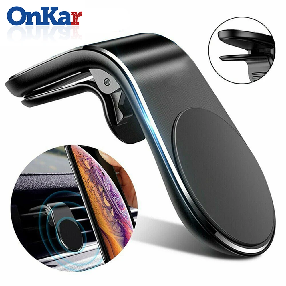 

ONKAR Car Phone Holder For Iphone Samsung HuaWei Xiaomi Iphone XS Max L Shape Metal Magnetic Car Holder Mini Air Vent Clip