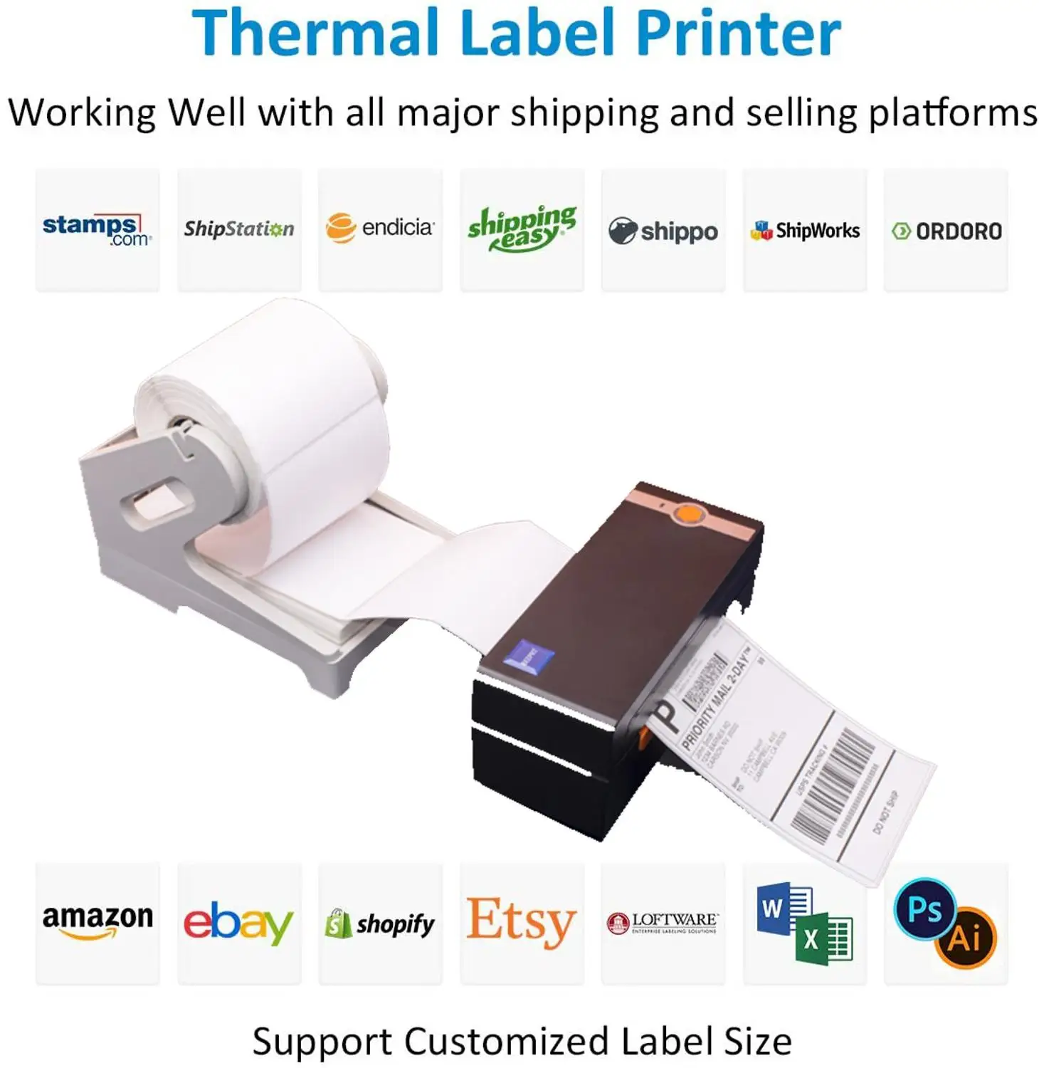 4 дюйма принтер для тепловой печати штрихкодов ярлыков с держателем этикетки на посылок Ebay Etsy Shopify × 6