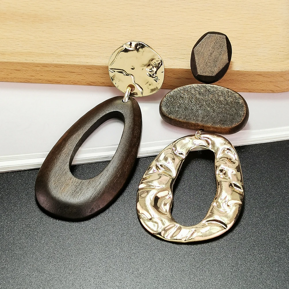 Неправильно-фигурные деревянные серьги-подвески, утверждающие большие серьги-капли модной тенденции, асимметричные деревянные украшения для женщин 2021 года UKMOC on.