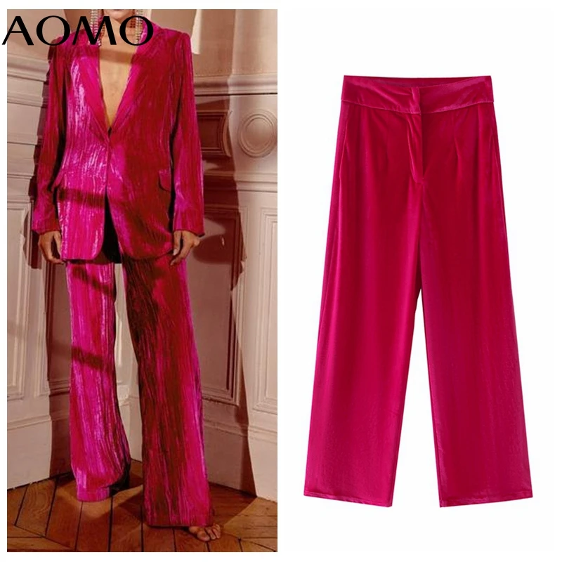 

Женские бархатные брюки AOMO, розовые элегантные офисные брюки с карманами, модель DA130A, 2022