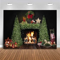 mocsicka christmas backdrop black wall fireplace pine tree wreath photography background wood floor kid portrait photocall props