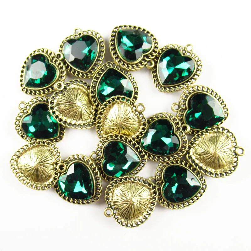 

15Pcs 22x20x7mm Bronze Wrapped Faceted Green Crystal Heart Pendant Bead 148B For Jewelry Making DIY Earring/Pendant Accessories