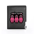 Мужской кошелек, кожаный кошелек с принтом в виде игры кальмара, двойной складной тонкий держатель для кредитных картудостоверения личности, вставной кошелек для денег, мужской карман, Короткие Кошельки