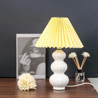 korean vintage pleated table lamp bedside lamp foldable lampshade ceramic table lamp night table lamp for bedroom