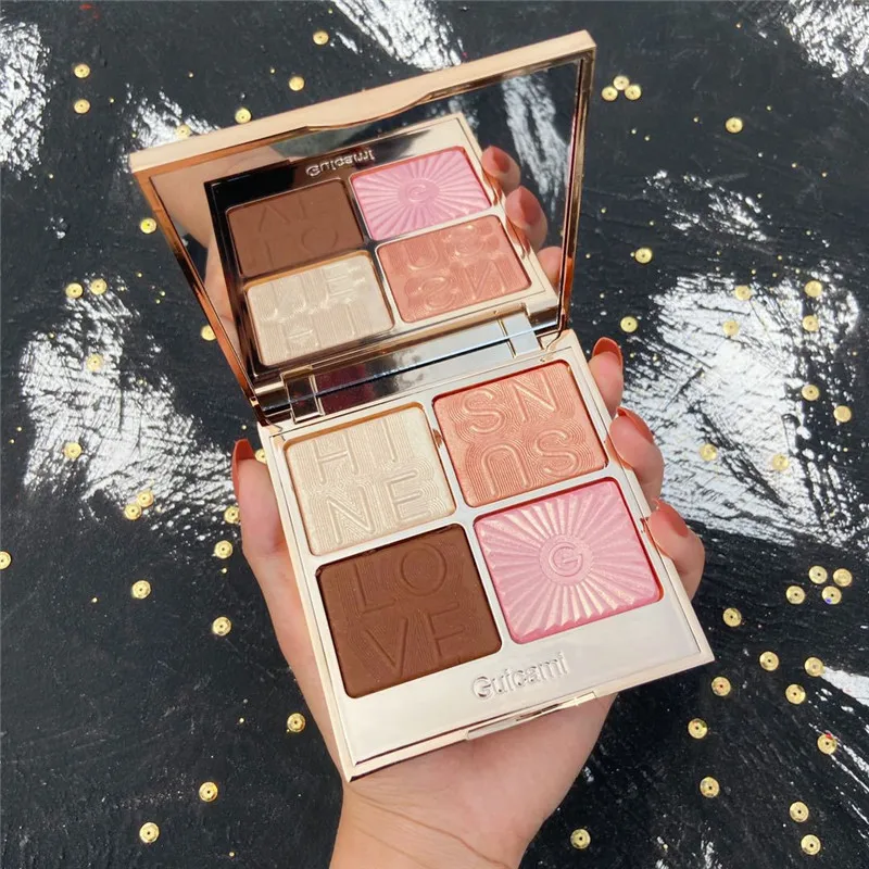 Палитра хайлайтеров 4 цветов контур лица для макияжа мерцающая пудра осветляющая