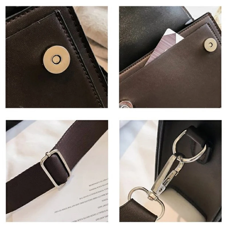 

New Fashion Flap Crossbody Bags for Women 2020 PU Leather Messenger Shoulder Bags Wide Strap Simple Solid Cover