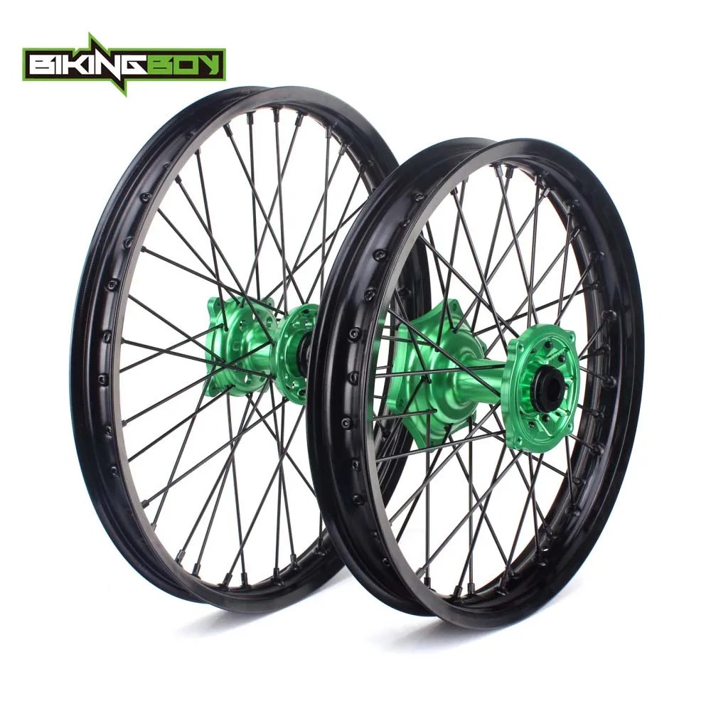 21 19 Green Black BIKINGBOY 2" 19" 1" передние задние колеса обода ступицы+ прокладки для Kawasaki KX 250 450 F 2006- KX125 KX250 2006-2013 - Цвет: 21 19 Green Black