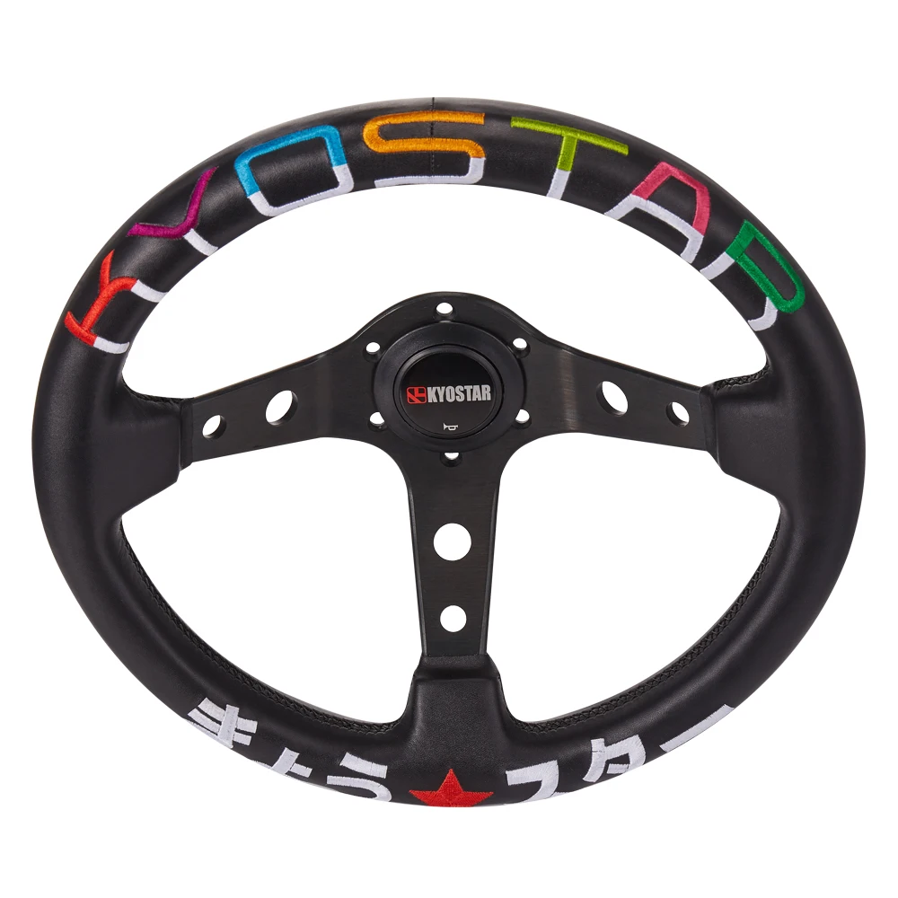 Руль с вышивкой Kyostar универсальный 350 мм 14 дюймов гоночный автомобиль кожаный
