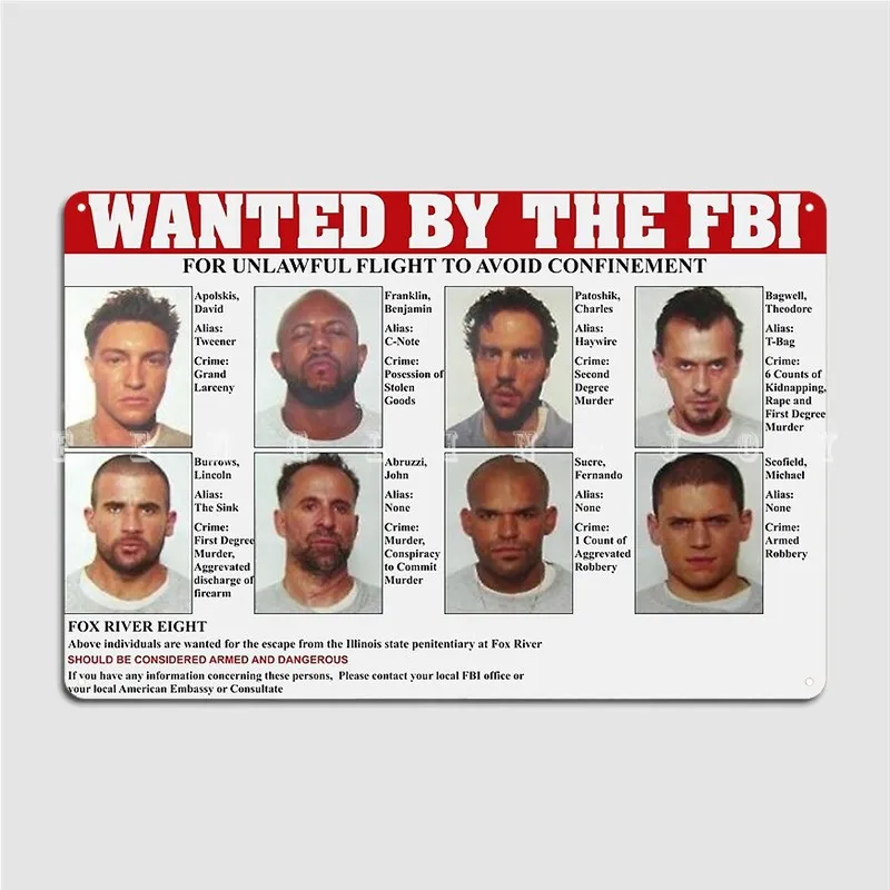 

Металлическая табличка "Побег из тюрьмы FBI Wanted"