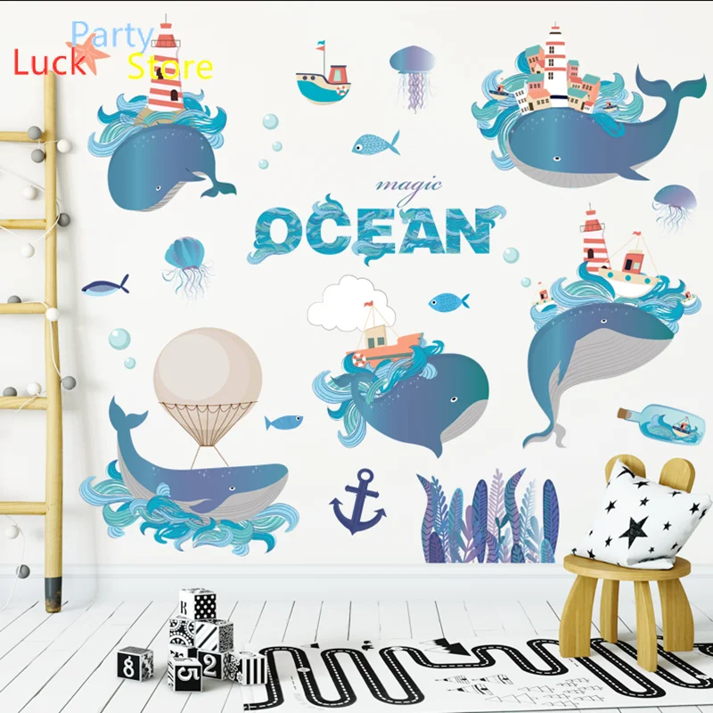 

Wall sticker ocean whale seabed blue dream dolphin bathroom kitchen self-sticker decoration children's room