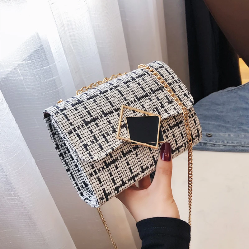 

Fashion Women Luxury Lock Plaid Lady Shoulder Crossbody Bag Design Chain Bags Mini Flap Purse