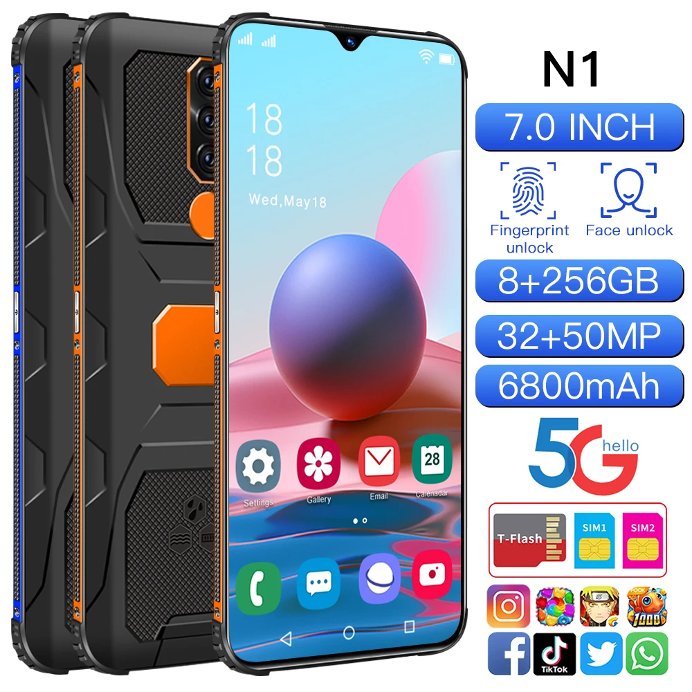 

N1 8+256GB Andriod 11.0 Phone 32+50MP Qualcomm 888 10 Core 6800mAh Big Battery Smartphones 4G 5G LTE GPS
