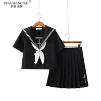 cross embroidery school uniform high school girl sailor suits cosplay costume black short long sleeve japanese anime uniforms