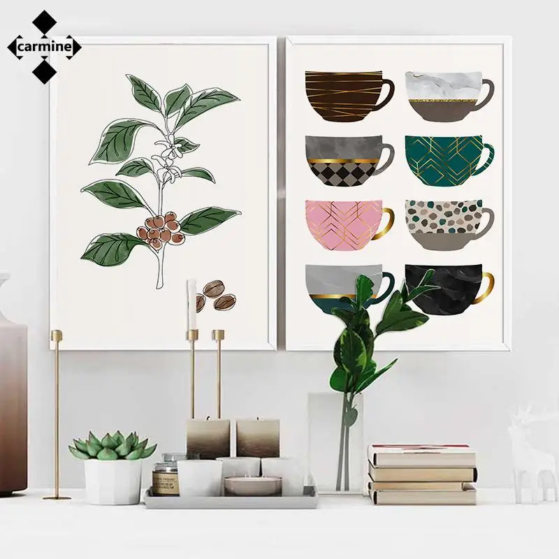 Кофейная линия рисунок холст стены Искусство красочная чашка абстрактные