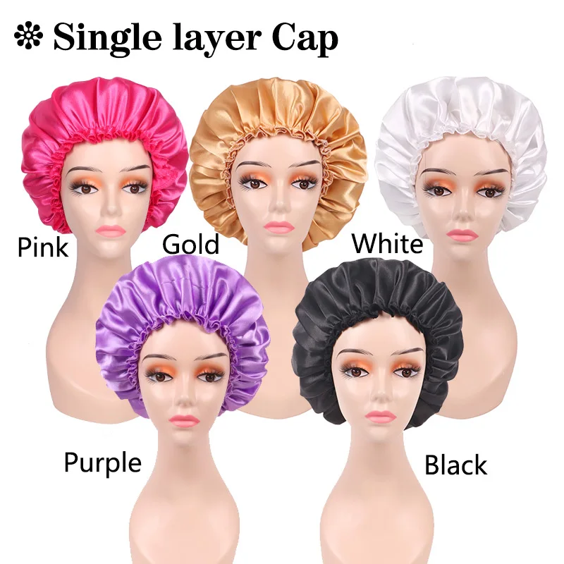 5Pcs/Lot Nunify Satin Bonnet 32Cm Extra Large Satin Bonnet Women Turban Headwear Stain Night Sleeping Caps Beanies