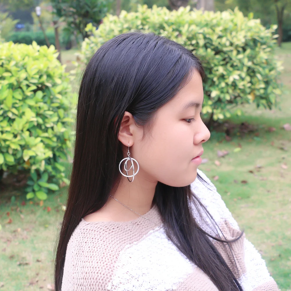 

Vintage style Fashion Big Circle Earrings 100% 925 Sterling Silver Not Allergic Women Drop Earrings Charm party jewelry Gift