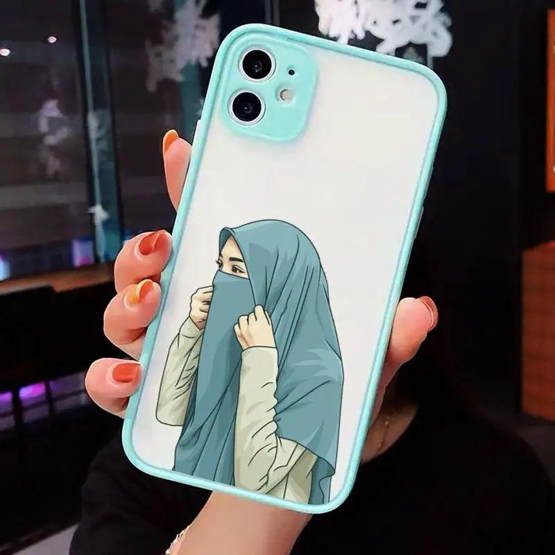 

Cute cartoon hijab muslim Girl Phone Case matte transparent For iphone 7 8 11 12 plus mini x xs xr pro max cover