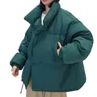 Куртка женская утепленная с воротником-стойкой, однотонная хлопковая свободная короткая парка в стиле оверсайз, черная белая, на новый год, 2021