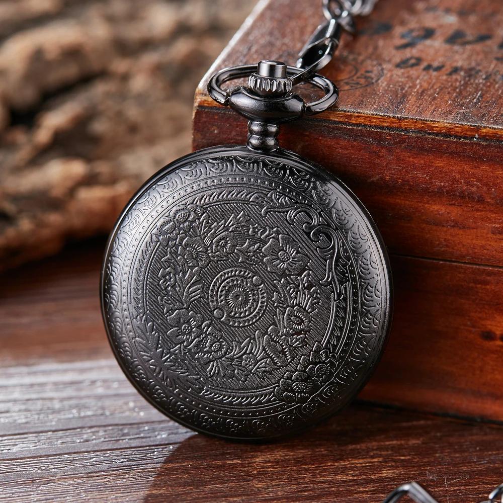 To My Dad I Love You Black Gold Unique Quartz Pocket Fob Watch Necklace Chain Pendant Antique Men Father's Day Present Box Gift