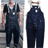 denim strap overalls mens jeans work cargo pants functional multiple pockets pants coveralls men loose safari blue bib trousers