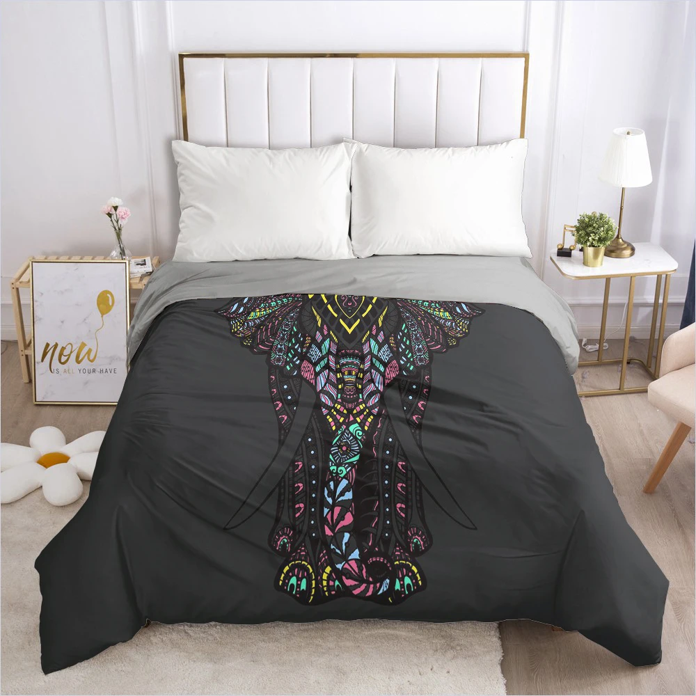 

Customize 3D Duvet Cover with Zipper Comforter/Quilt/Blanket Cover 180x210 200x200 Bohemia Elephant Bedding Drop ship