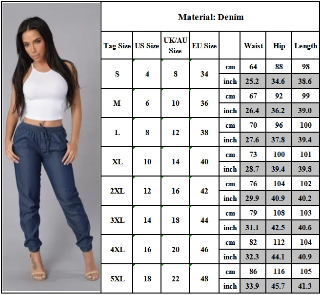 

Women Jeans Drawstring Elastic Waiste Casual Denim Long Pants Trousers Plus Size