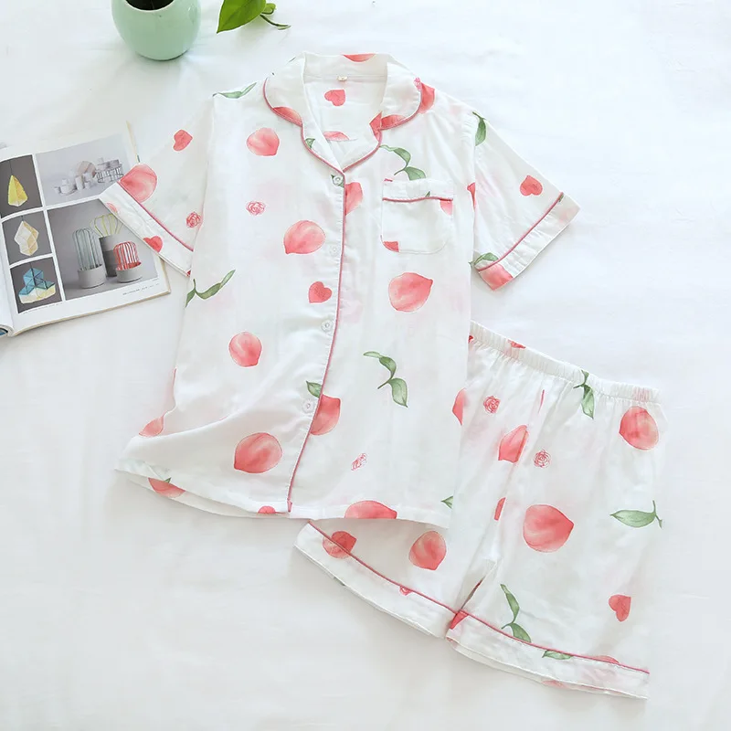 New Summer Women Pajamas Set Cotton Gauze Short-sleeved Ladies Sleepwear with Shorts Thin Comfortable Soft Loose Home Clothes