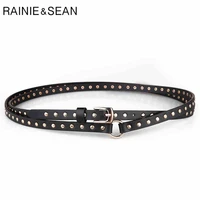punk rock belts for women black rivet women belt streetwear thin extra long 190cm ladies pin buckle leather belt