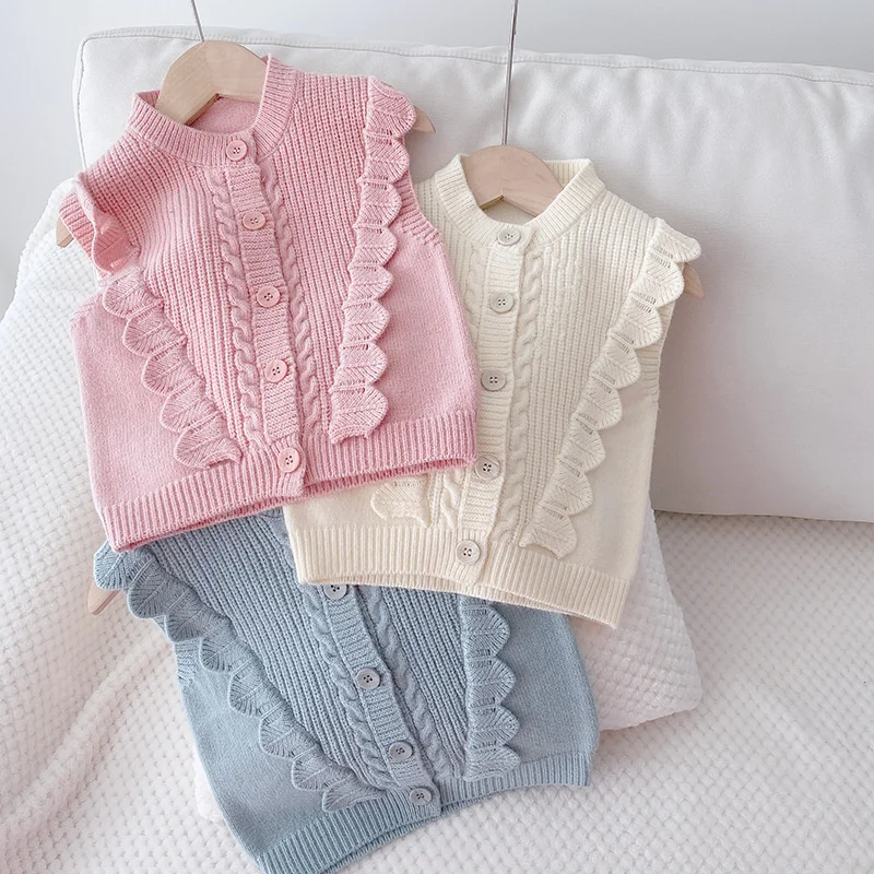 

Lawadka 12M-5T Knitted Sleeveless Baby Vest for Girl Fashion Baby Clothes Spring Autumn Children's Clothing Waistcoat Outwear