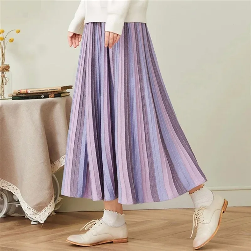 Элегантная розовая фиолетовая плиссированная юбка с высокой талией женская