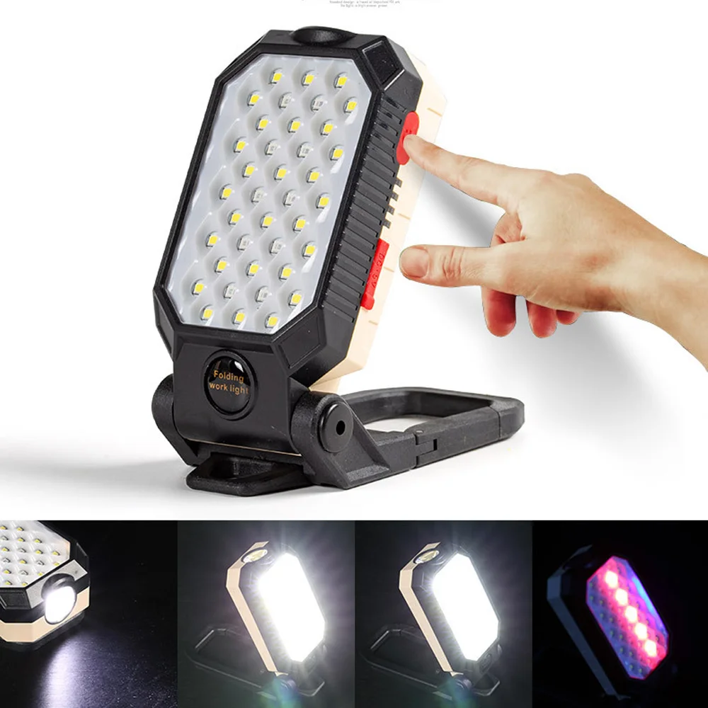 

Portable LED Work Light USB Rechargeable Waterproof Red Blue Handheld Flashlight Magnet Hook Battery Display COB Emergency Lamp