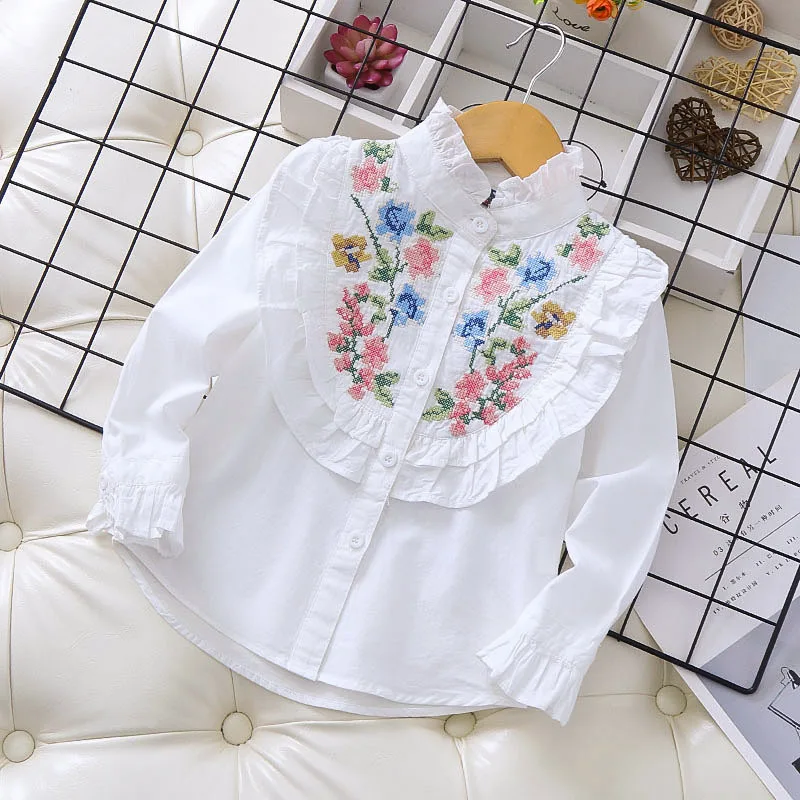 Рубашка с длинными рукавами для девочек модная детская блузка вышитым